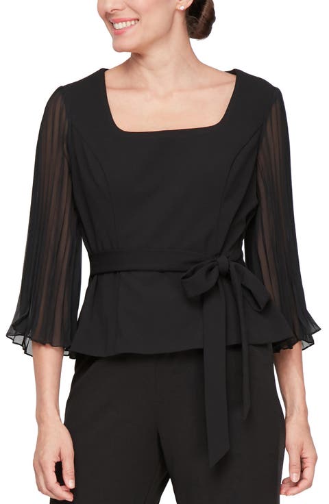 Sheer Sleeve Tie Waist Top