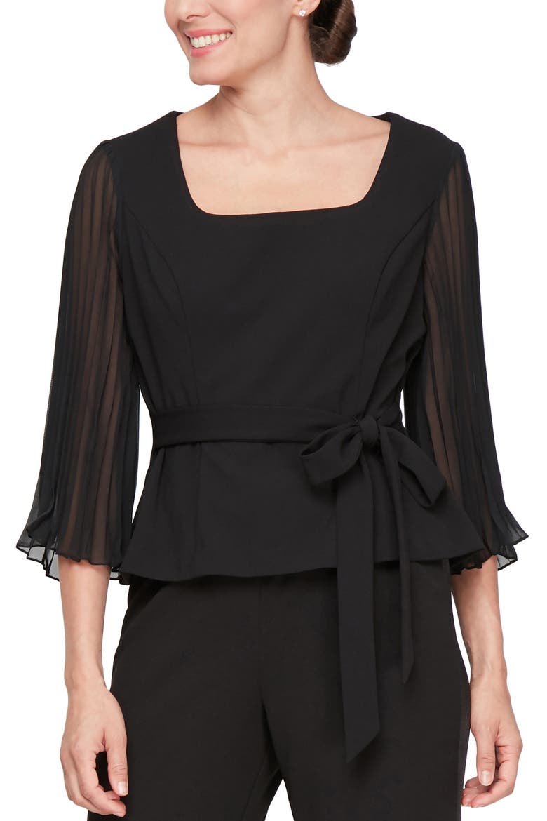 Sheer Sleeve Tie Waist Top video