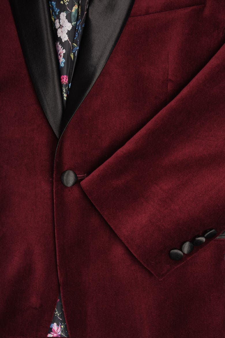 Burgundy Shawl Collar Single Button Velvet Suit Separate Sport Coat, Alternate, color, BURGUNDY