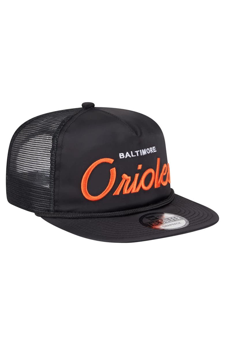 New Era Men's New Era Black Baltimore Orioles Retro Satin Script Golfer Adjustable Hat, Alternate, color, 