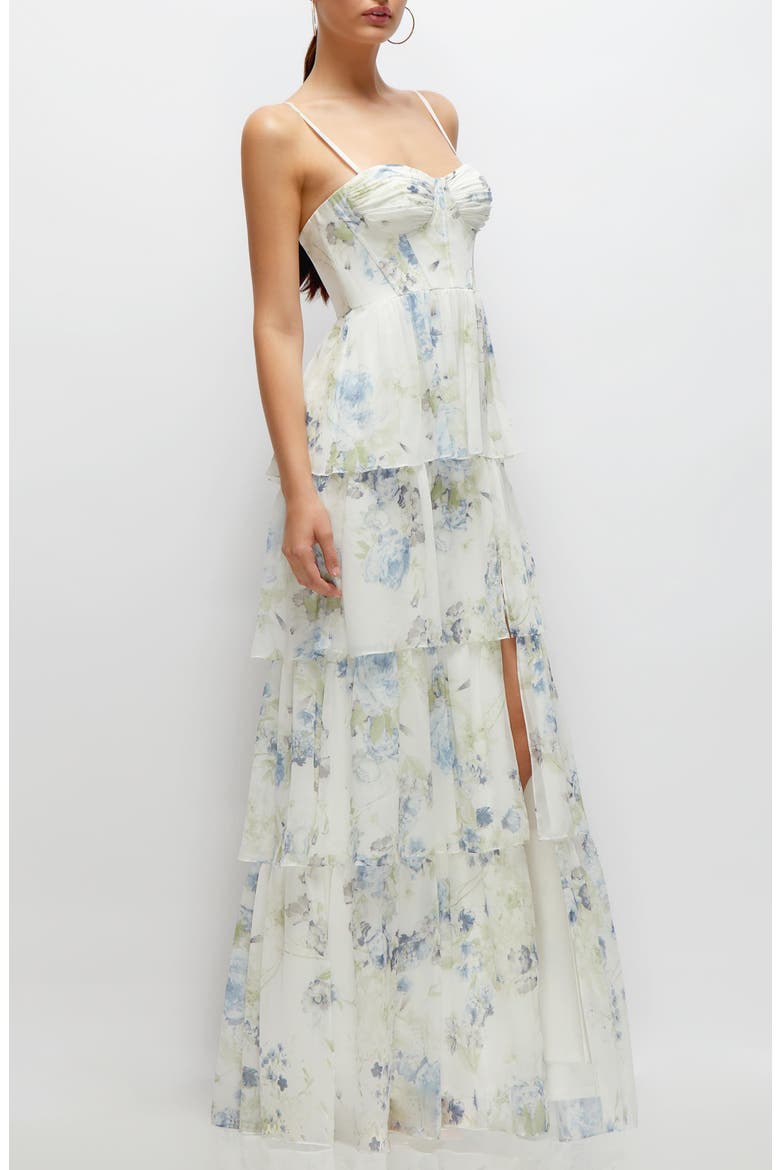 Bustier Evening Gown, Alternate, color, BLEU GARDEN PRINT