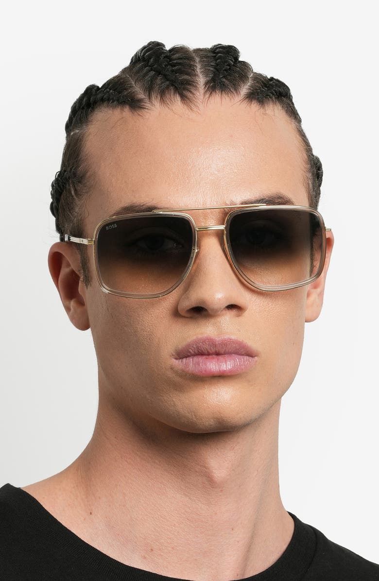 BOSS 58mm Gradient Square Sunglasses, Alternate, color, Grey Gold
