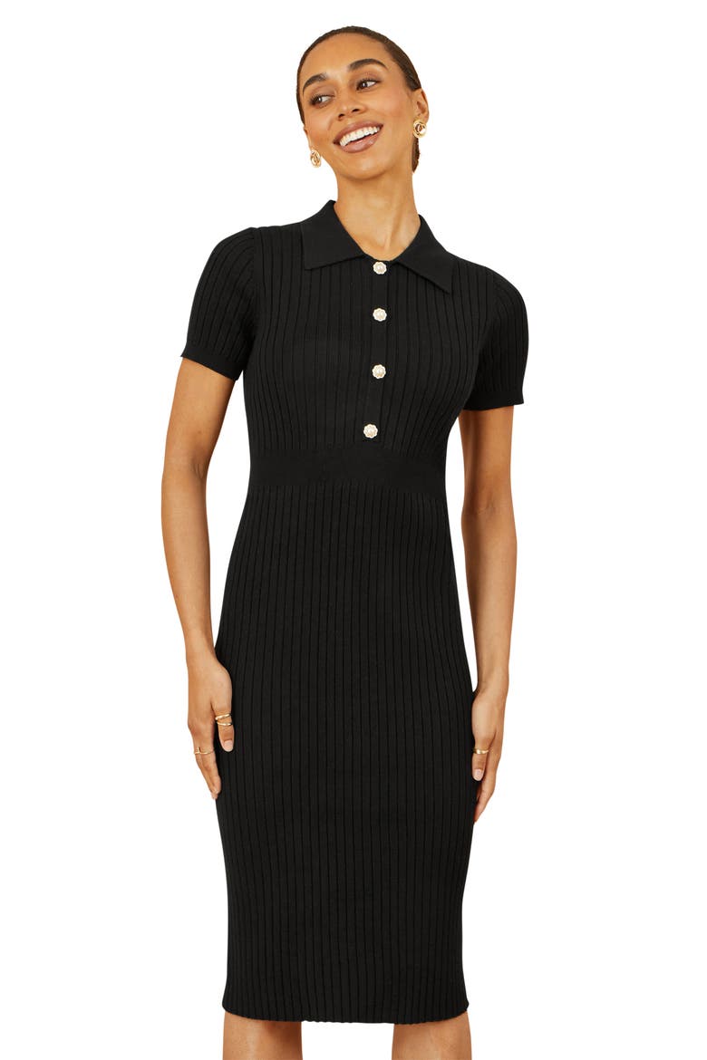 Fitted Rib Knitted Midi Dress, Alternate, color, Black
