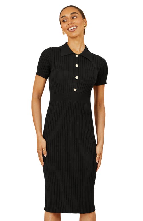 Yumi Fitted Rib Knitted Midi Dress In Black