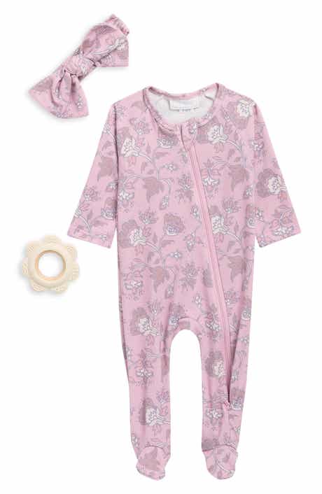 Toby Ditsy Floral Print Footie, Bow & Teether Set