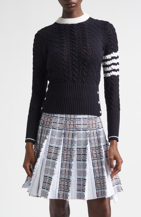 4-Bar Pointelle Cable Virgin Wool Sweater