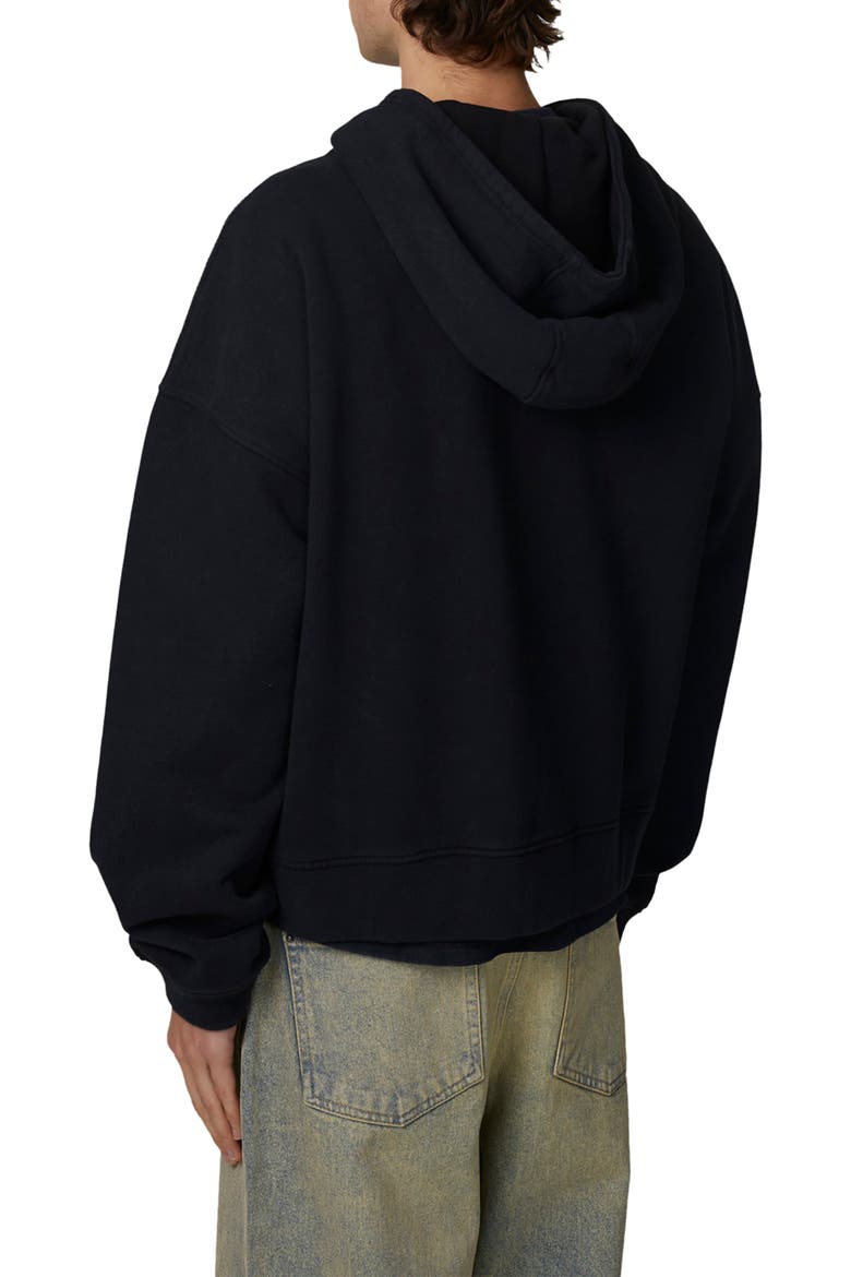 Boxy-Fit Zipped Silhouette Hoodie, Alternate, color, Black