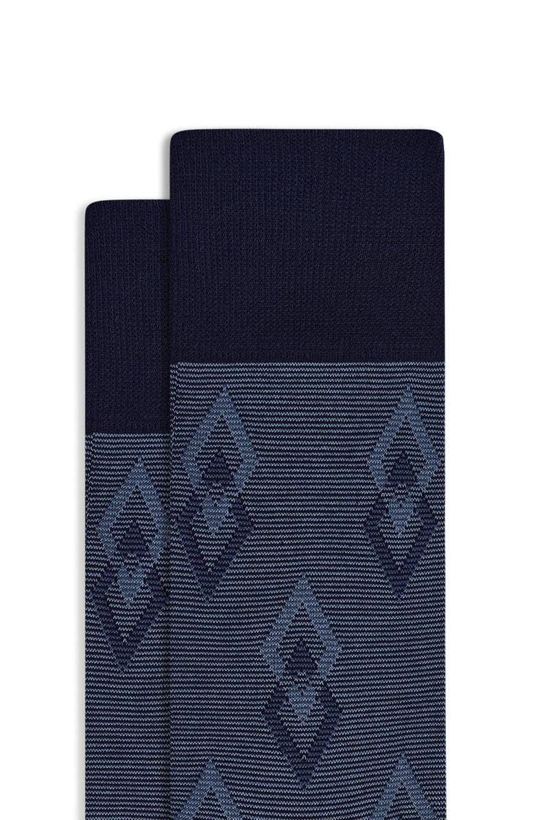 Bugatchi Double Diamond Mercerized Cotton Blend Dress Socks, Alternate, color, Navy