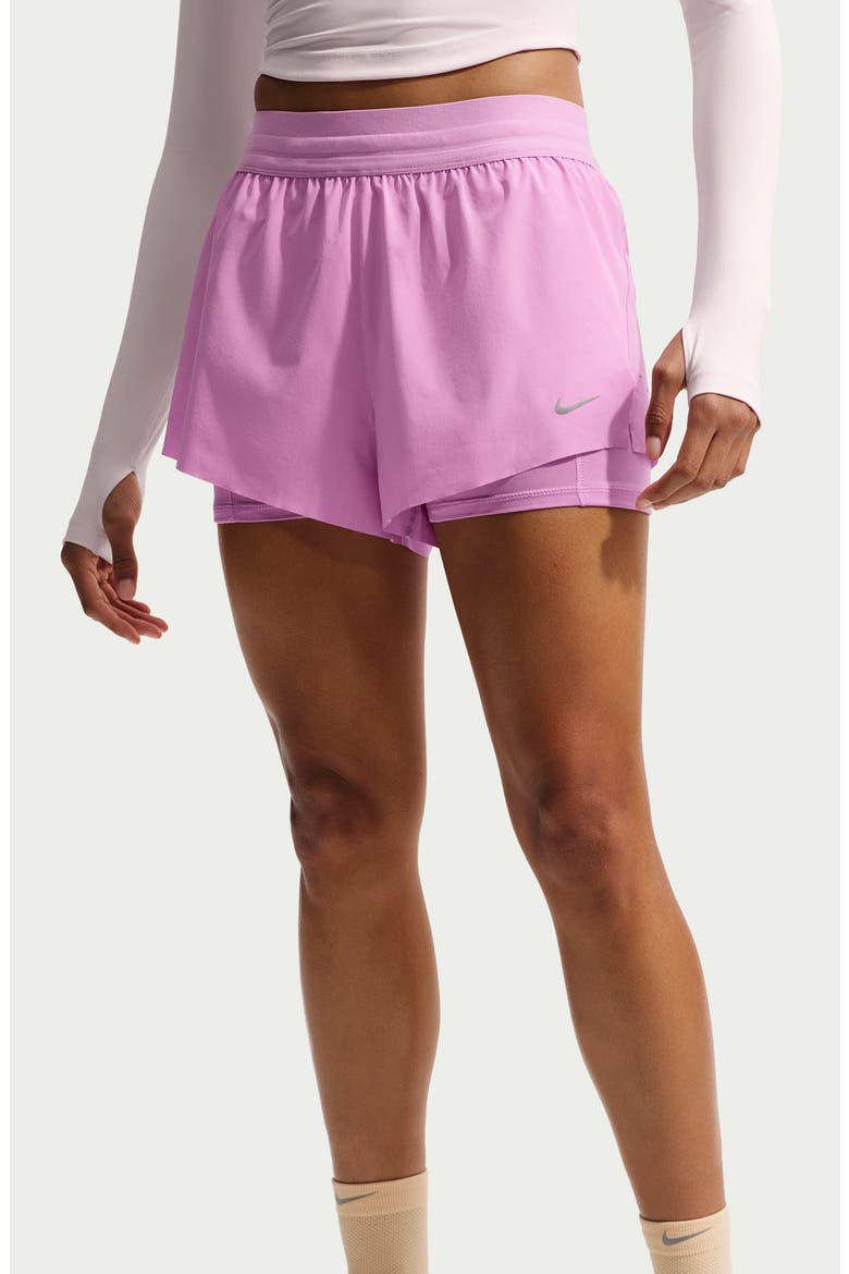 Swift Dri-FIT Mid-Rise 2-in-1 Running Shorts, Alternate, color, LIGHT MAGENTA/ REFLECTIVE SILV