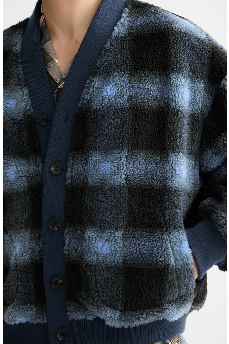 Plaid Polar Fleece Cardigan, Alternate, color, THYME/ BLUE BONNET CHECK AOP