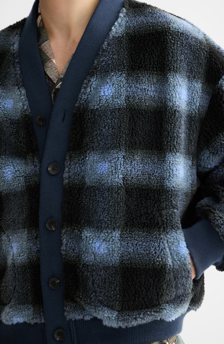 Scotch & Soda Plaid Polar Fleece Cardigan, Alternate, color, Thyme/ Blue Bonnet Check Aop