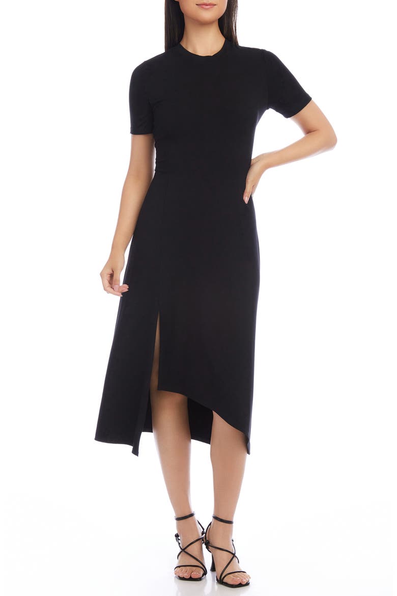 Asymmetric Slit Hem Midi Dress, Main, color, BLACK