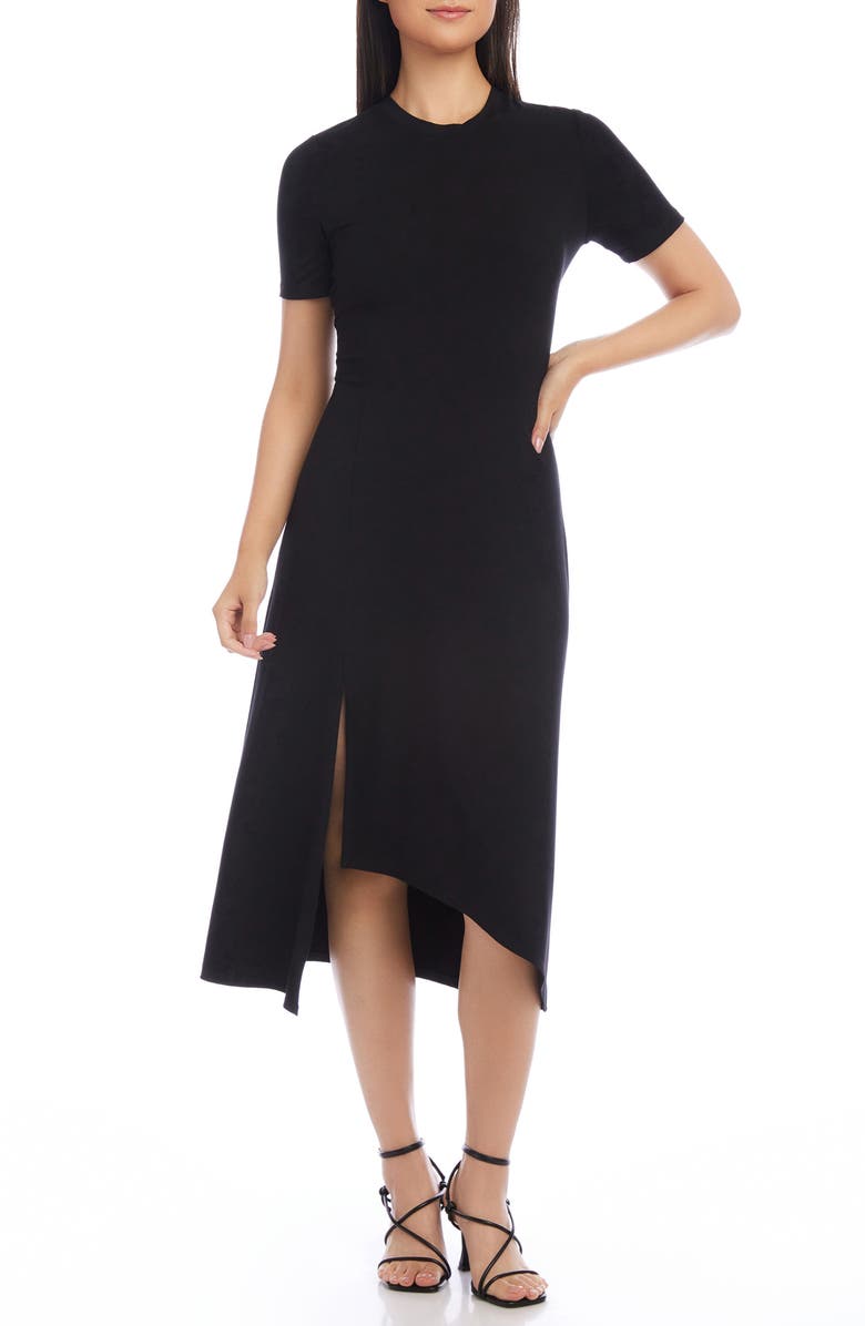Karen Kane Asymmetric Slit Hem Midi Dress, Main, color, Black