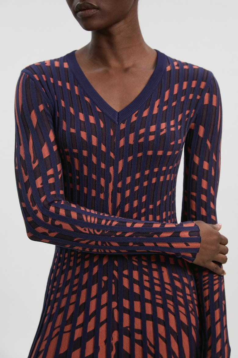 Zebra Jacquard Knit Midi Dress, Alternate, color, Brown