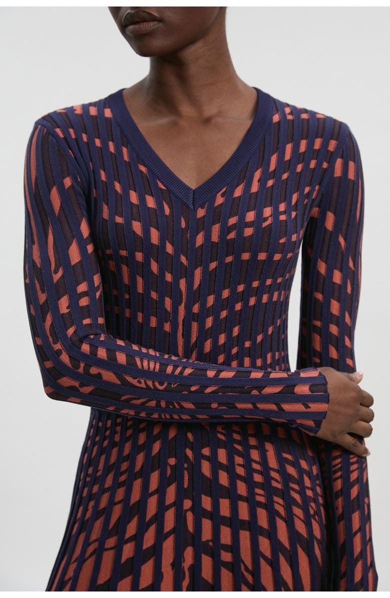 Karen Millen Zebra Jacquard Knit Midi Dress, Alternate, color, Brown