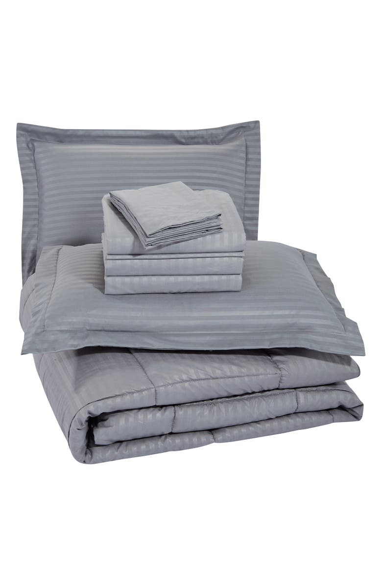 Luxury Home Embossed Stripe Microfiber 8-Piece Comforter Set, Main, color, Grey