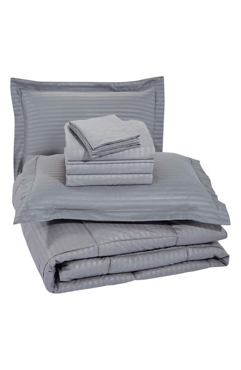 Embossed Stripe Microfiber 8-Piece Comforter Set