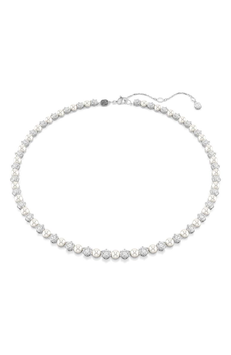 Swarovski Matrix Crystal & Faux Pearl Tennis Necklace, Main, color,