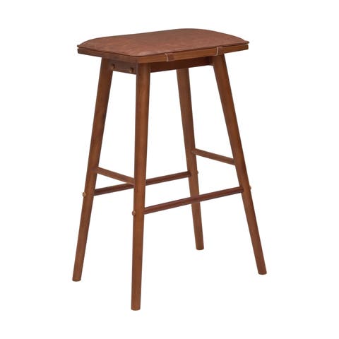 Peroni Classic Saddle-Seat Solid Wood/Vegan Leather Backless Stool with Removeable Cushion