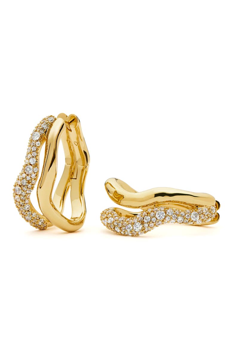 Molten Snow Cubic Zirconia Double Hoop Earrings, Main, color, GOLD
