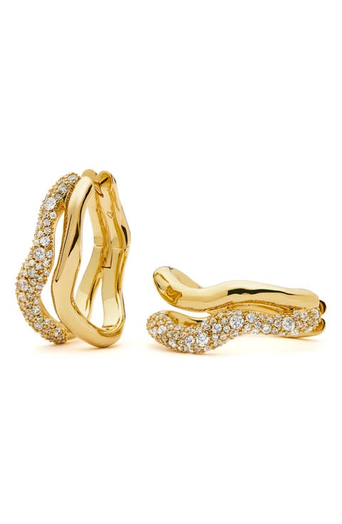 Molten Snow Cubic Zirconia Double Hoop Earrings