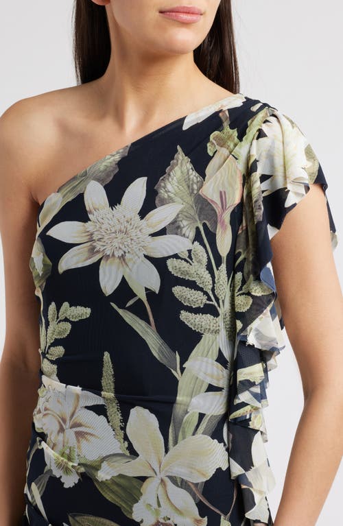 Chelsea28 Drape Ruffle One-shoulder Maxi Dress In Navy- Green Island Floral