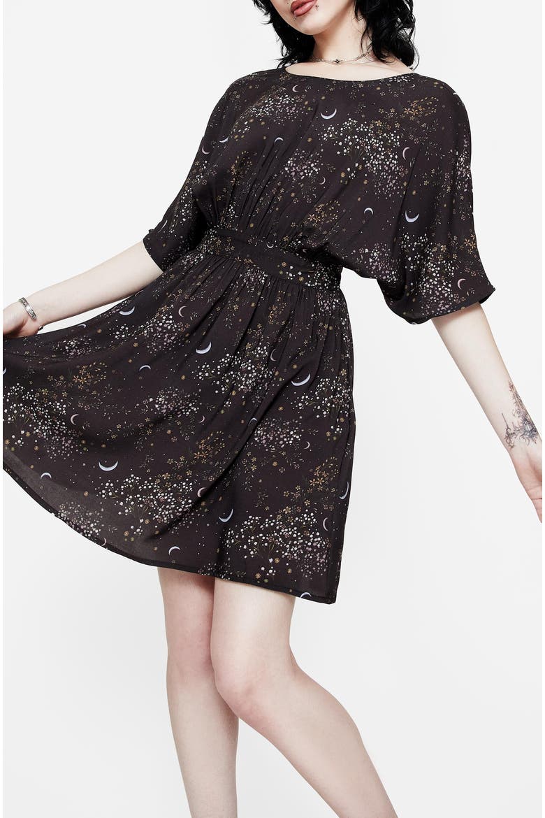 Peaseblossom Celestial Tie Mini Dress, Alternate, color, Black