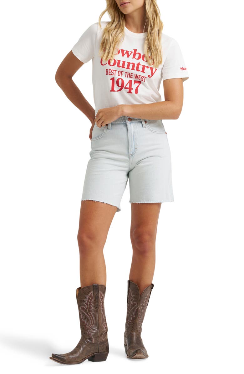 Wrangler Cowboy Cutoff Denim Longline Shorts, Alternate, color, 