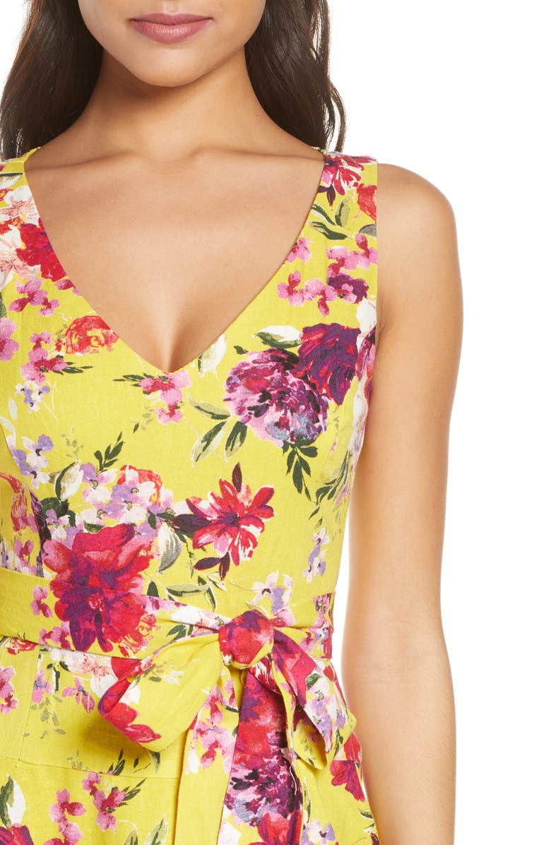 Taylor Dresses Floral Sleeveless Linen Blend A-Line Dress, Alternate, color, 