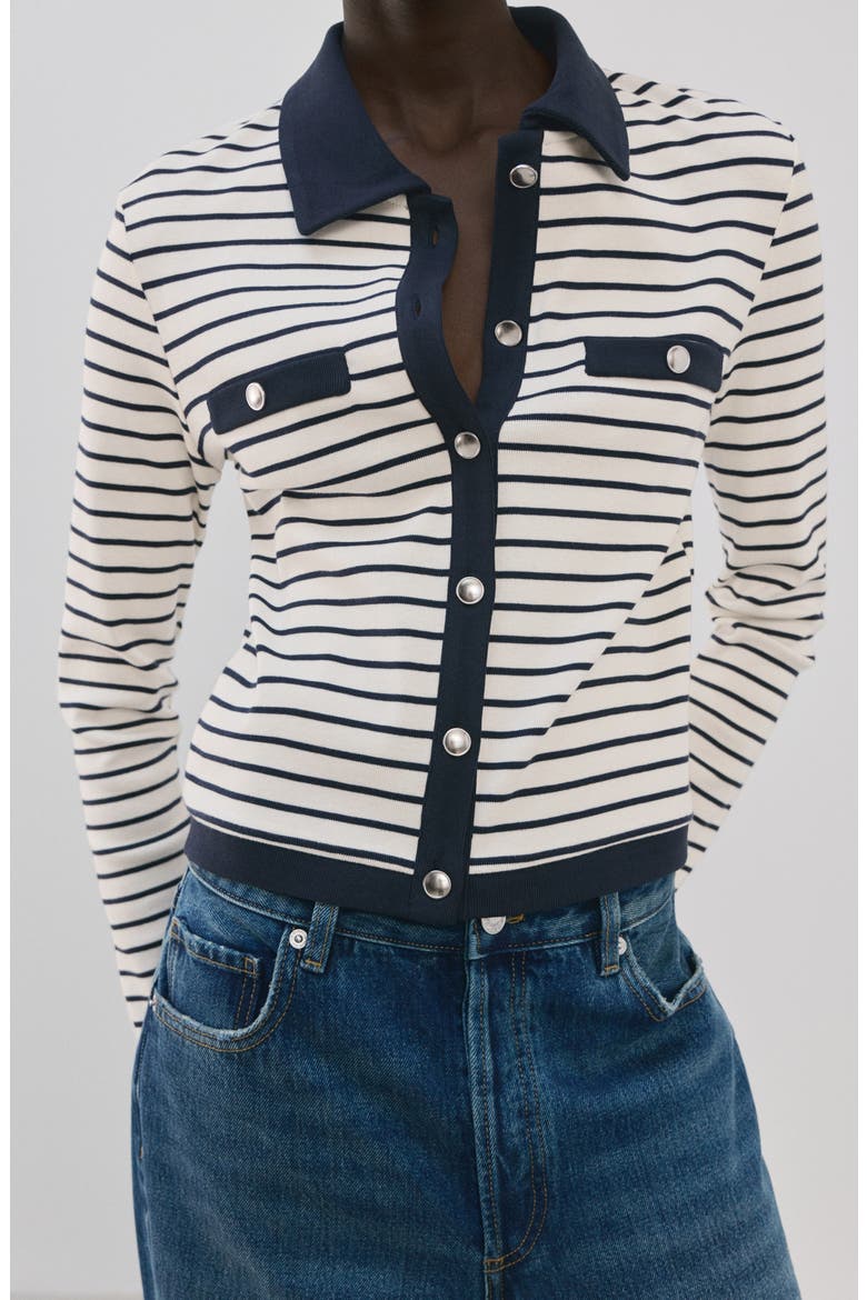 Stripe Cotton Cardigan, Alternate, color, NAVY