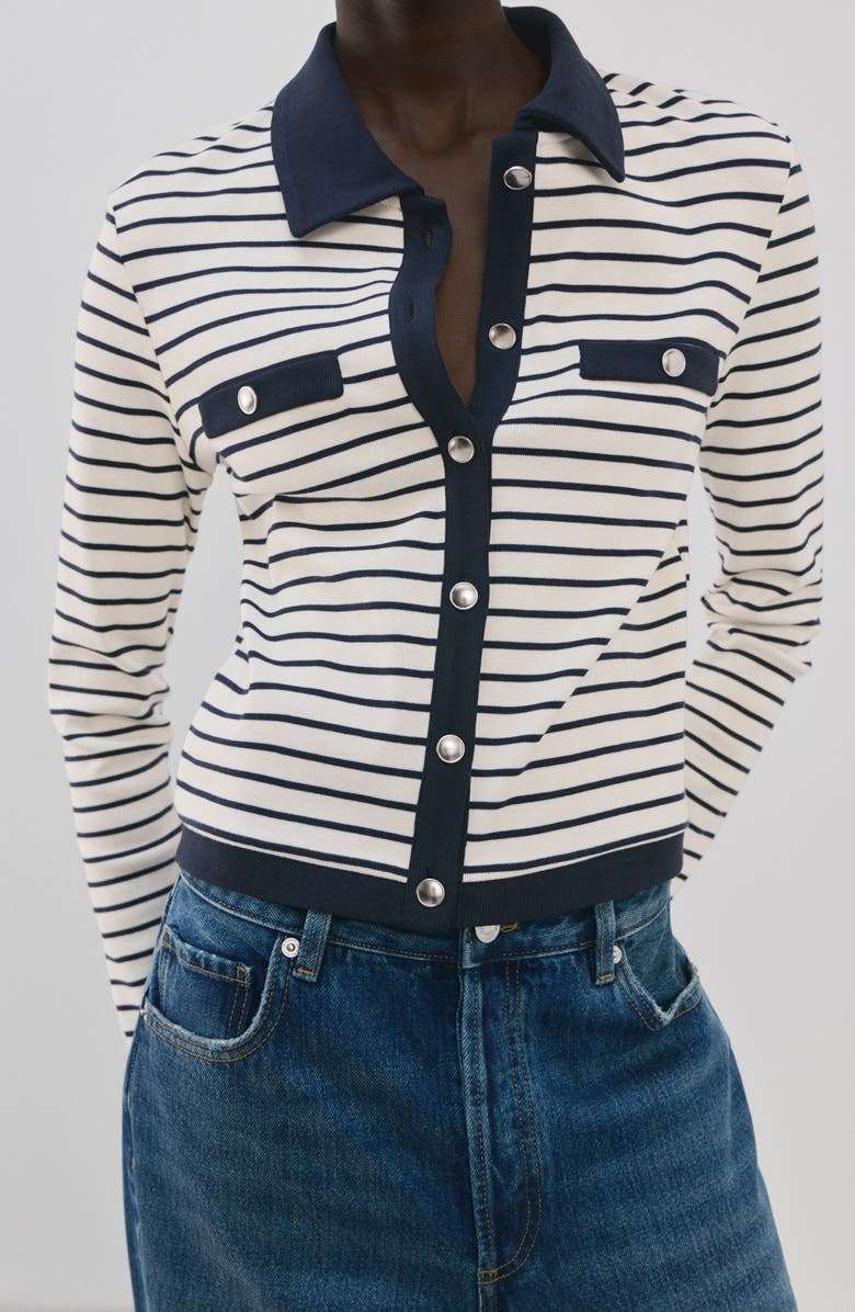 MANGO Stripe Cotton Cardigan, Alternate, color, Navy