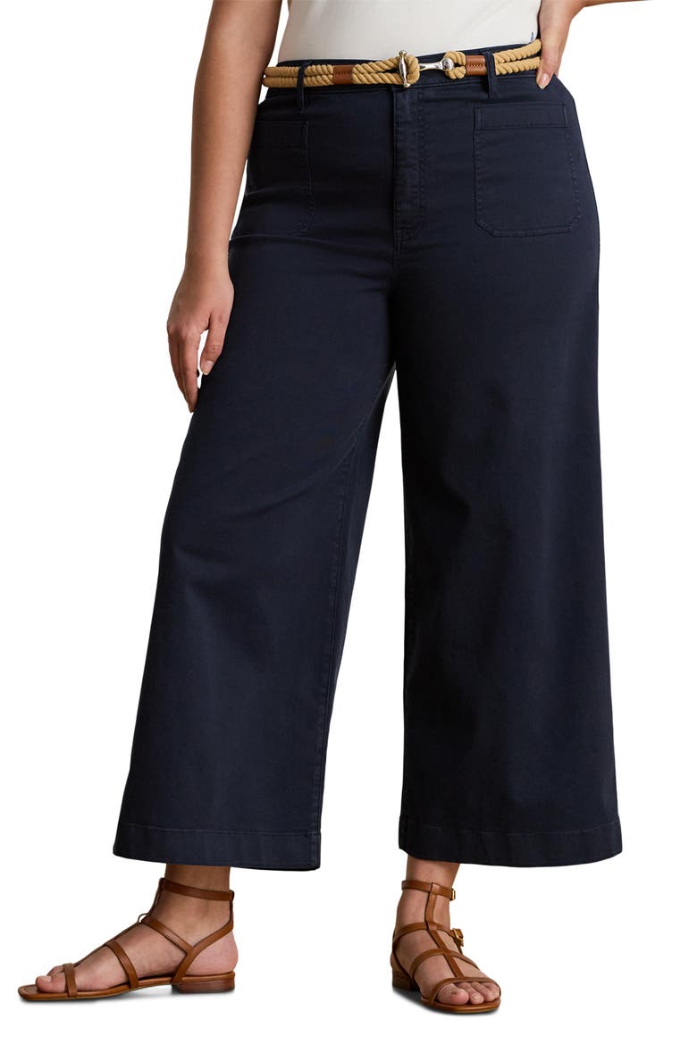 Stretch Cotton Twill Crop Pants, Main, color, LAUREN NAV