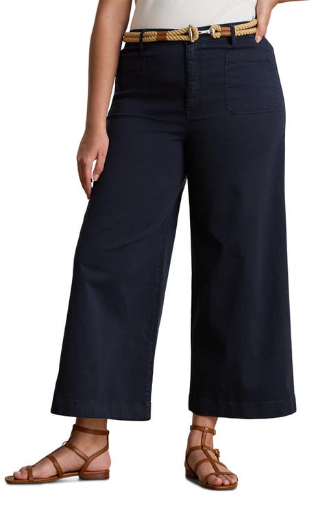 Stretch Cotton Twill Crop Pants (Plus)