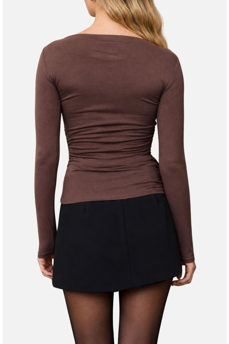 Ruched Long Sleeve Knit Top, Alternate, color, BROWN