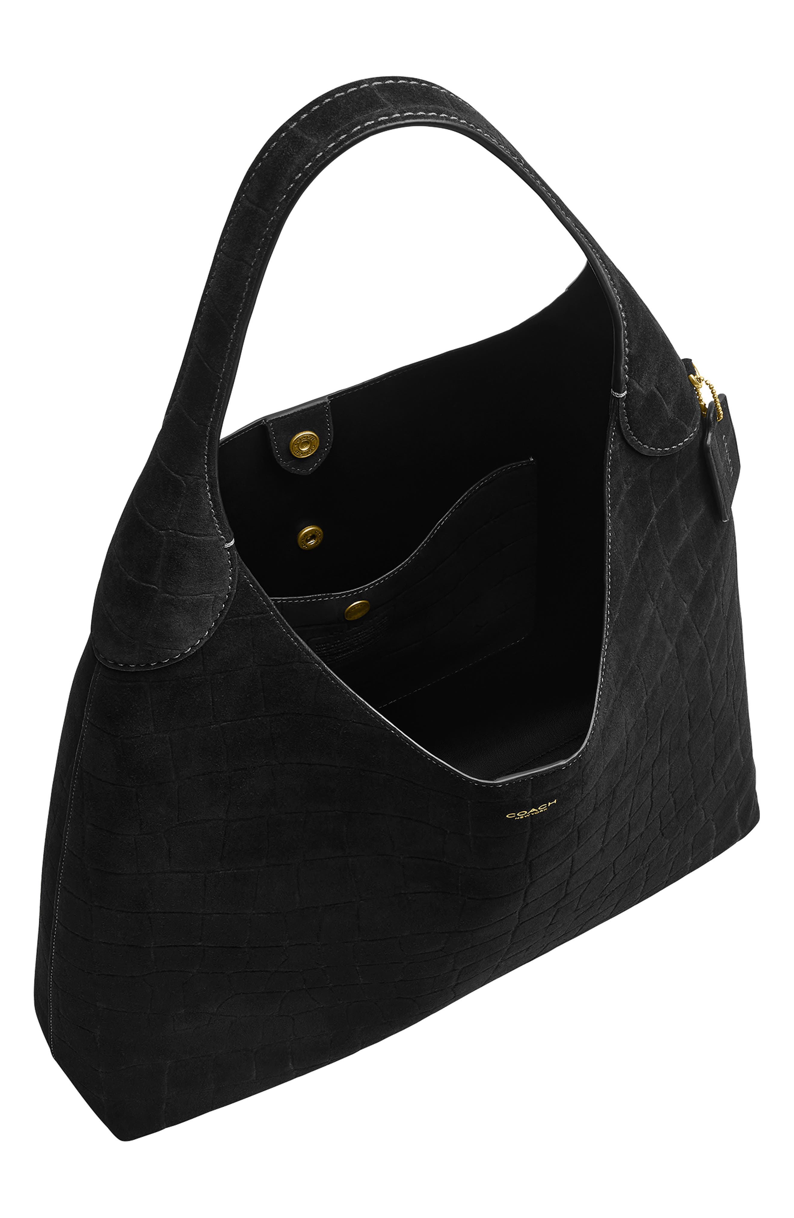COACH Brooklyn 39 Croc Embossed Suede Shoulder Bag, Alternate, color, 