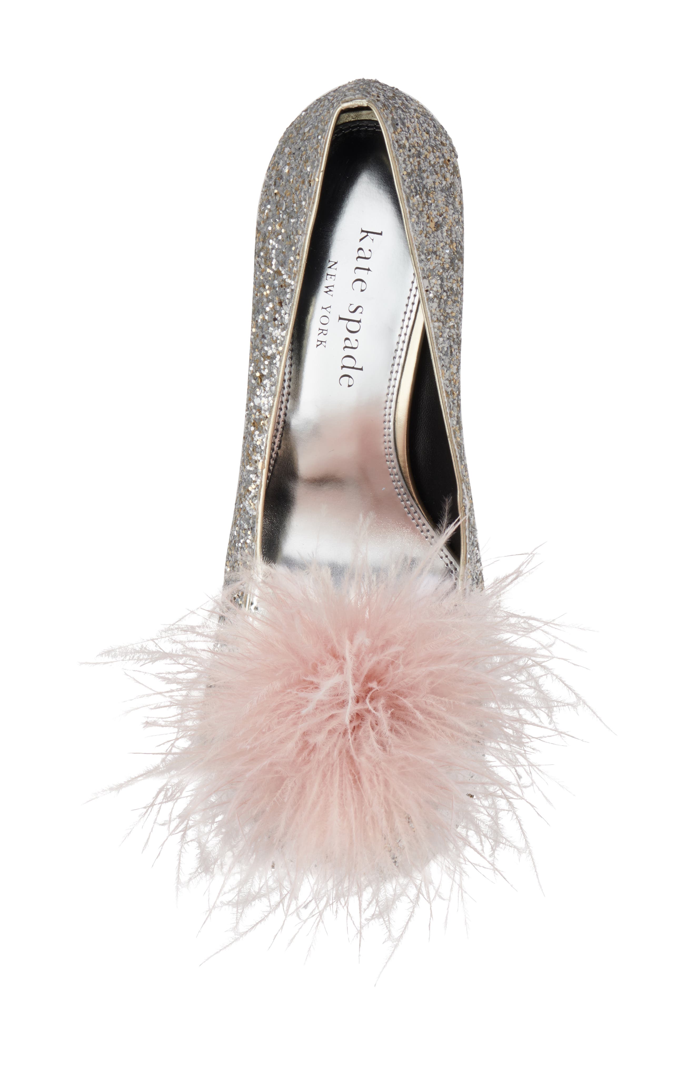 Kate Spade New York marabou pointed toe pump, Alternate, color, Gold/ Silver