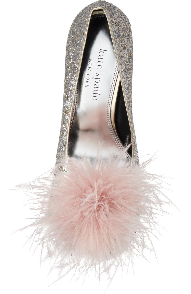 Kate Spade New York marabou pointed toe pump, Alternate, color, Gold/ Silver