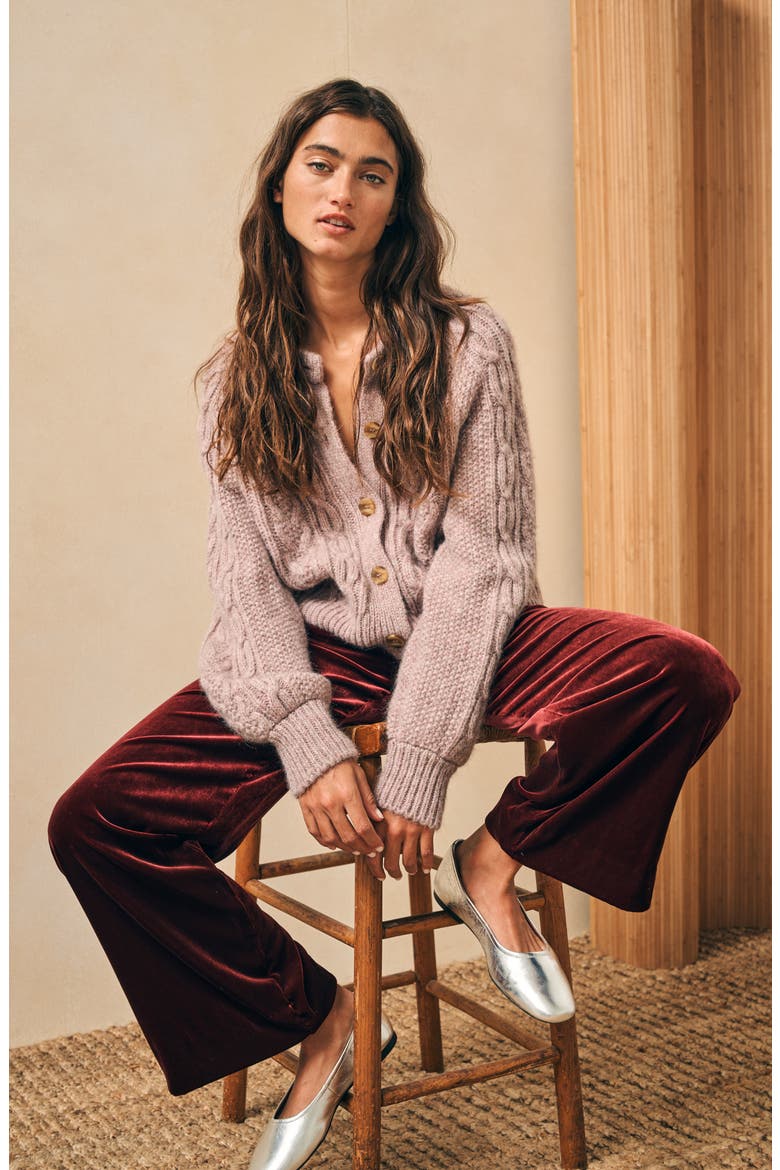 Genevieve Wide Leg Stretch Velvet Pants, Alternate, color, MAROON BANNER