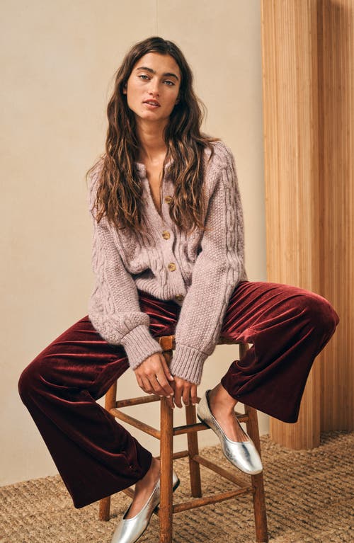 Faherty Genevieve Wide Leg Stretch Velvet Pants In Burgundy