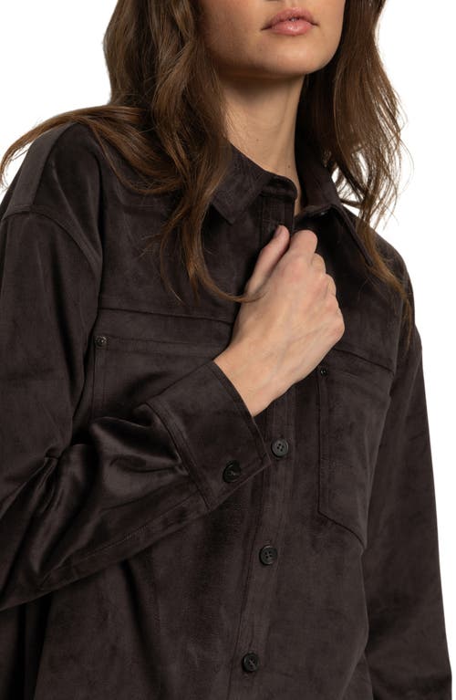 Sanctuary Ivy Faux Suede Long Sleeve Button-up Shirt In Brown