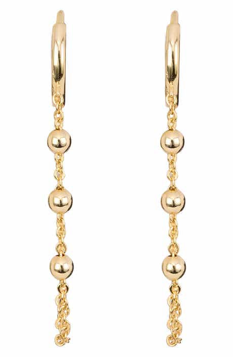 Triple Bead Chain Huggie Hoop Earrings