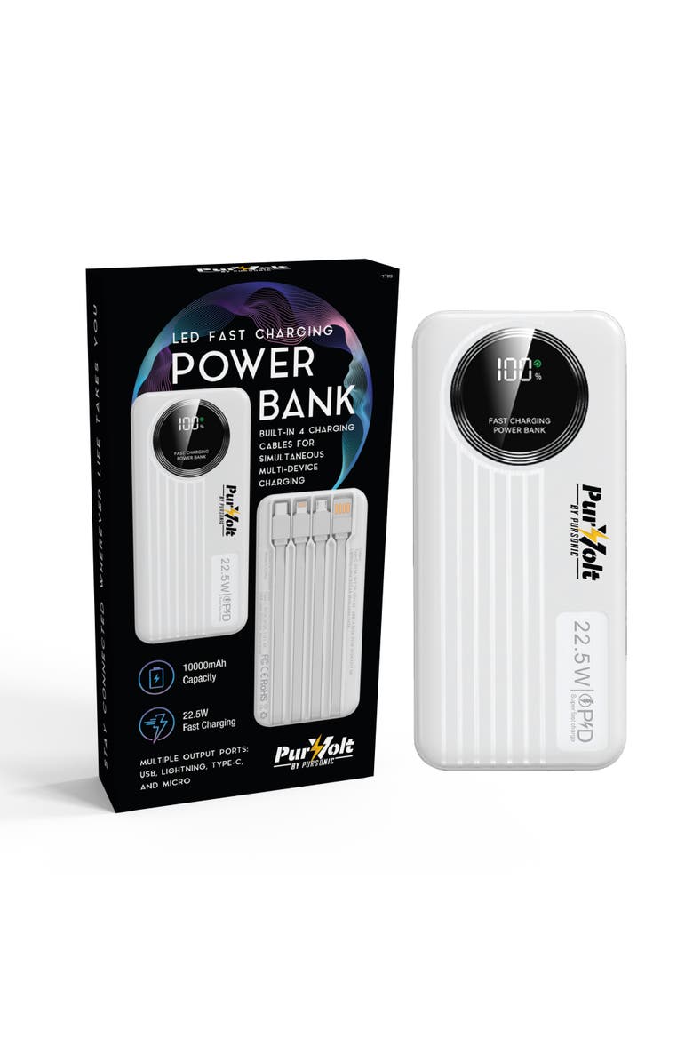 PURSONIC 10,000mAh LED Fast Charging Power Bank, Main, color, White