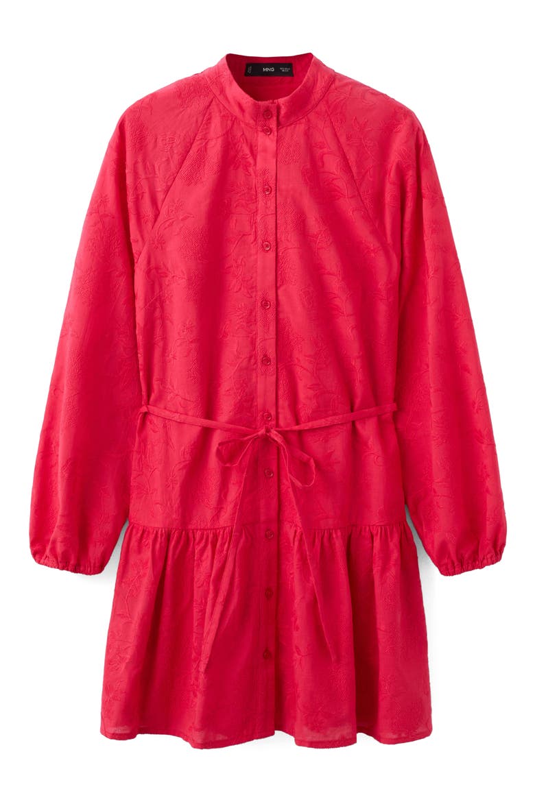 Embroidered Long Sleeve Cotton Shirtdress, Alternate, color, STRAWBERRY
