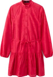 MANGO Embroidered Long Sleeve Cotton Shirtdress