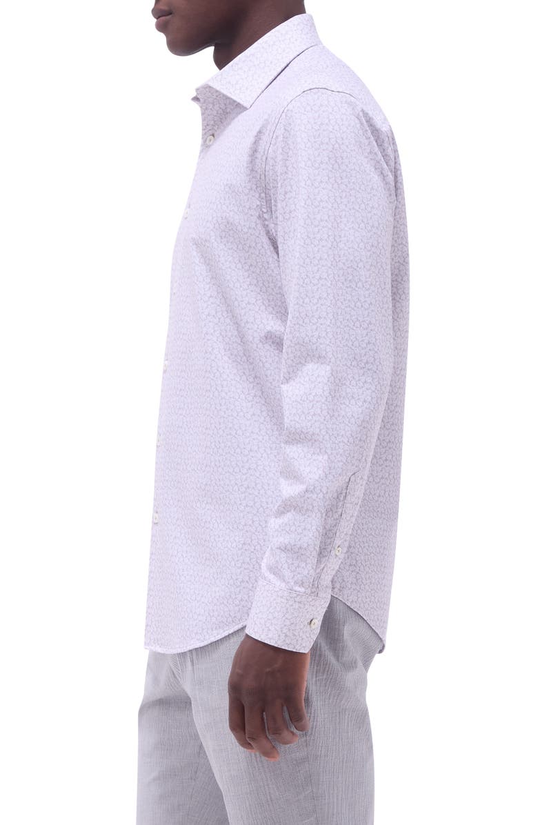 Bugatchi James OoohCotton<sup>®</sup> Leaf Print Button-Up Shirt, Alternate, color, Sand