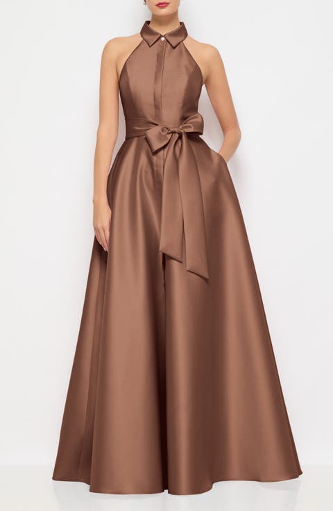 Sutton Satin Twill Halter Shirtdress