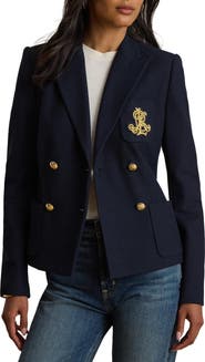 Lauren Ralph Lauren Crest Double Breasted Cotton Piqué Blazer