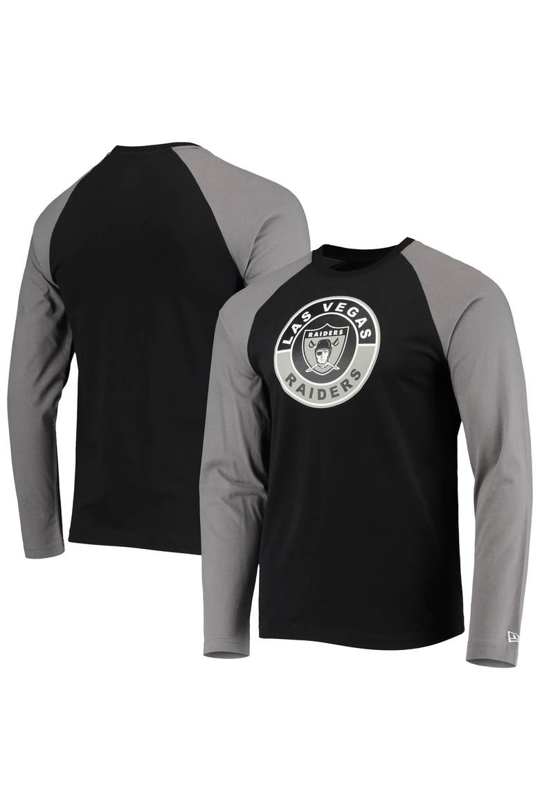 Men's New Era Black/Gray Las Vegas Raiders League Raglan Throwback Long Sleeve T-Shirt, Alternate, color, Black