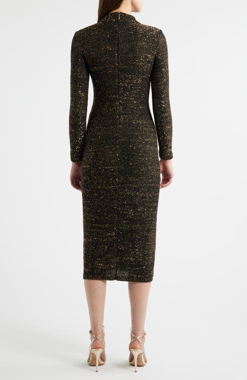Elie Tahari The Angelina Sequin Long Sleeve Midi Dress In Brown