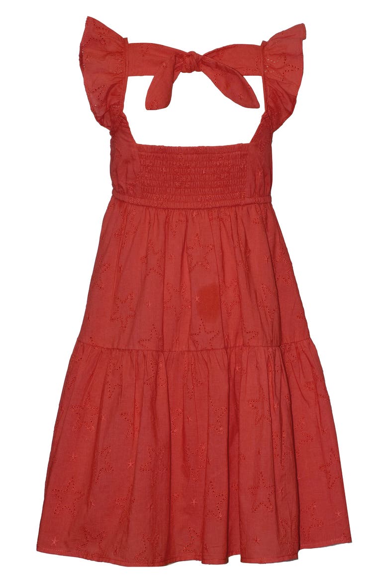Kids' Star Eyelet Flutter Sleeve Tiered Dress, Alternate, color, RED